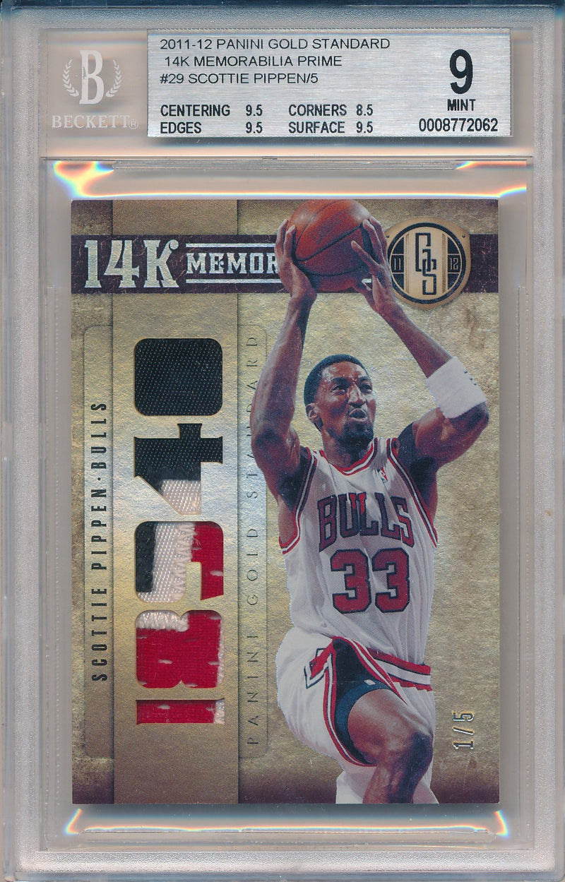 Panini 2011-2012 Panini Gold Standard 14k Memorbilia Prime #29 Scottie Pippen 1/5 / BGS Grade 9