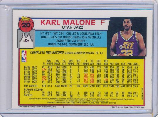 Topps 1996-1997 Finest Reprint Refractor #20 Karl Malone