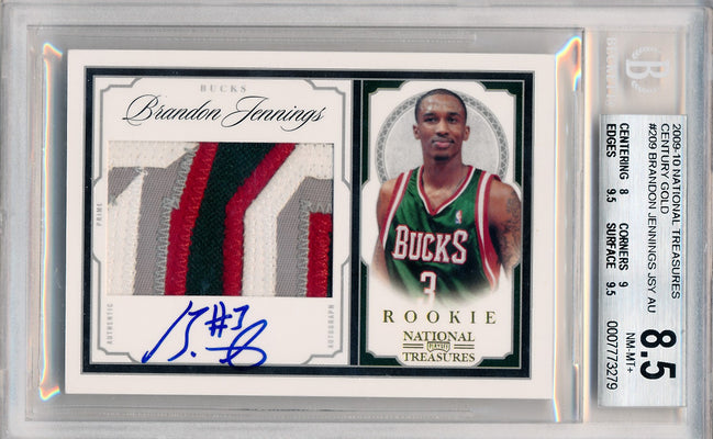 Panini 2009-2010 National Treasures Century Gold #209 Brandon Jennings 7/25 / BGS Grade 8.5 / Auto Grade 10