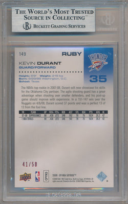 Upper Deck  2008-2009 SkyBox Ruby #149 Kevin Durant 41/50 / BGS Grade 9