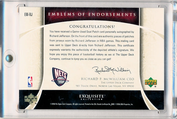 Upper Deck 2005-2006 Exquisite Collection Emblems Of Endorsement #EMRJ Richard Jefferson 6/15