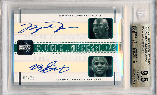 Upper Deck 2003-2004 Upper Deck Legends Rookie Imressions Autos #MJ/LJ Michael Jordan / Lebron James 7/25 / BGS Grade 9.5 / Auto Grade 10