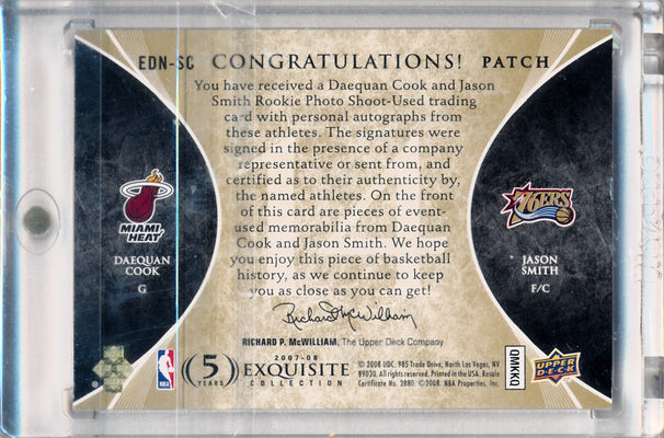 Upper Deck 2007-08 Exquisite Collection Exquisite Dual Number Pieces #EDN-SC Daequan Cook/Jason Smith 10/14