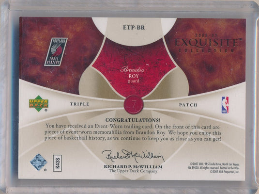 Upper Deck 2007-2008 Exquisite Collection Exquisite Triple Patches #ETP-BR Brandon Roy 3/3