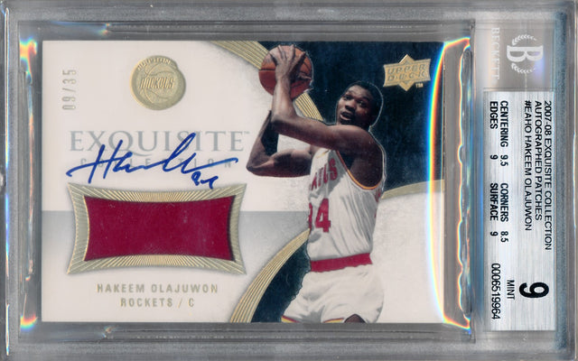 Upper Deck 2007-2008 Exquisite Collection Autographed Patches #EAHO Hakeem Olajuwon 9/35 / BGS Grade 9 / Auto Grade 10