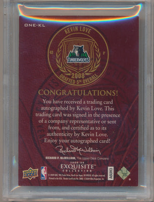 Upper Deck 2008-09 Exquisite Collection Year One Autographs #ONE-KL Kevin Love 10/10 / BGS Grade 9 / Auto Grade 10