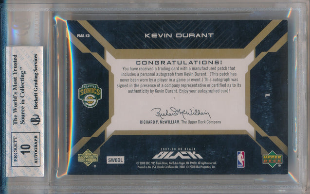 Upper Deck  2007-2008 UD Black Patch Materials Autographs Gold #PMA-KD Kevin Durant 1/10 / BGS Grade 8 / Auto Grade 10